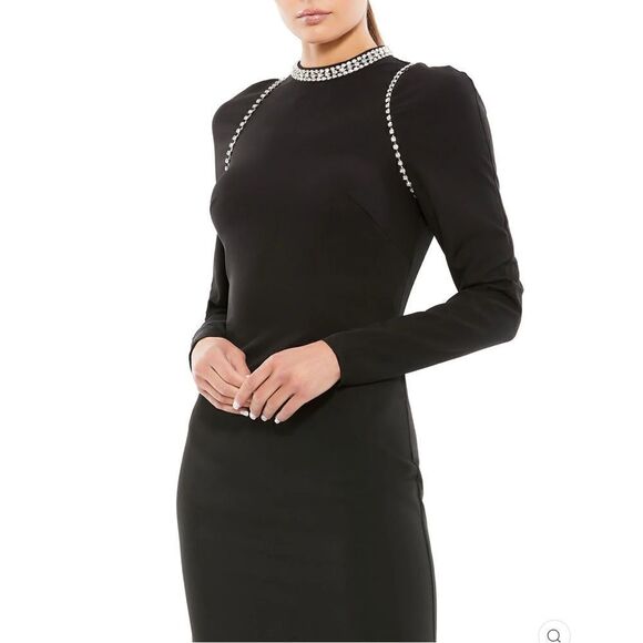 Mac Duggal 26612 Womens Raglan Long Sleeve Black Gown Dress - Picture 5 of 16